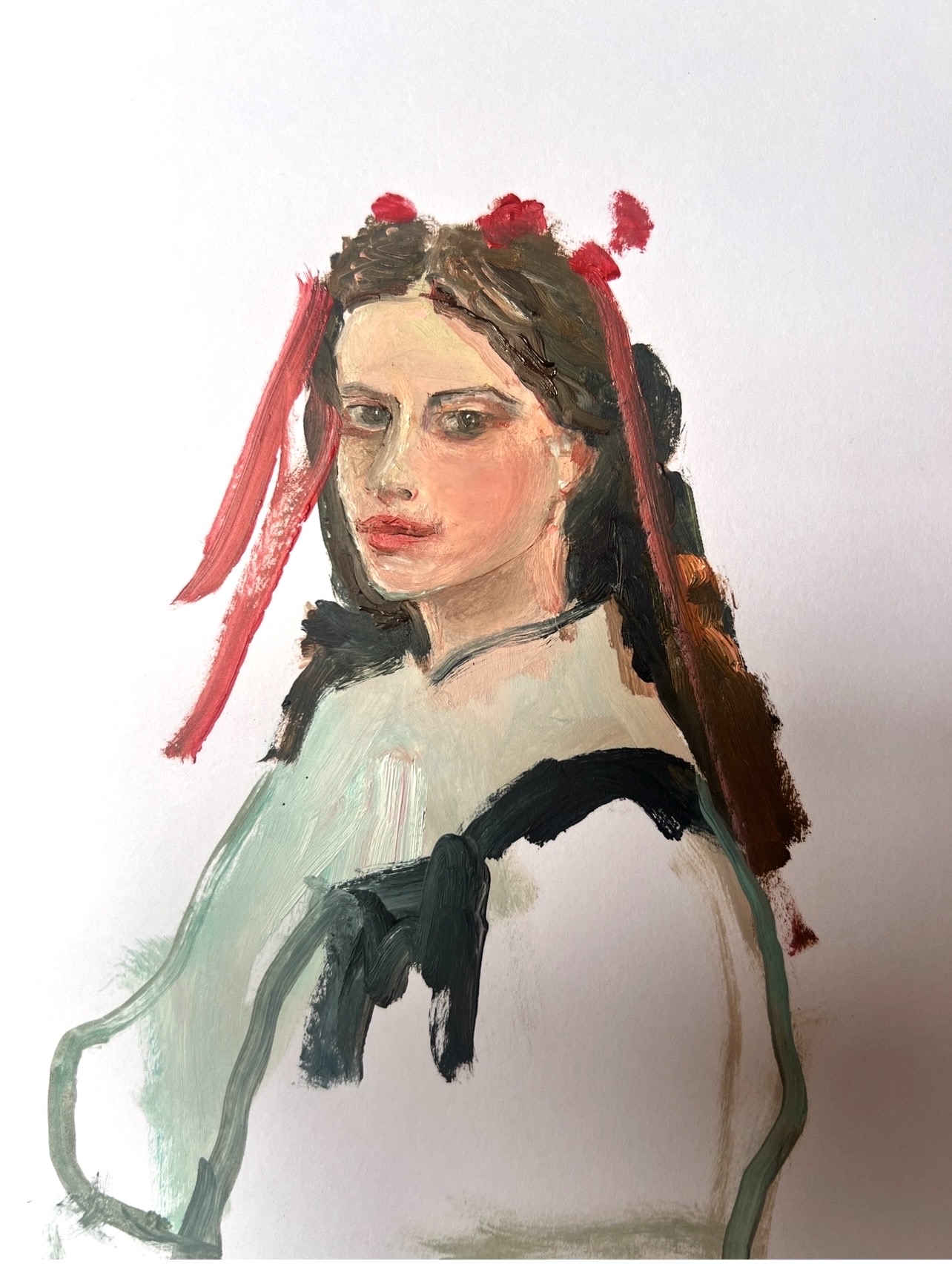 Ukrainian Girl in a Vyshyvanka and Flower Wreath during the painting process by Marina Stognieva